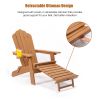 Patio Deck Garden Backyard Furniture Folding Adirondack Chair With Pullout Ottoman With Cup Holder - Brown - Folding Adirondack Chair