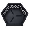 U-style Outdoor Steel Wood Burning Fire Pit with Spark Screen and Poker for Camping Patio Backyard Garden (Hexagonal Shaped) YF - MX199369AAA