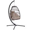 Outdoor Patio C Type Bracket Wicker Folding Hanging Chair With Cushion And Pillow - Beige - Hanging Chair