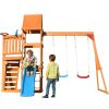 Wooden Swing Set with Slide, Climbing wall, Sandbox and Wood Roof, Outdoor Playhouse Backyard Activity Playground Playset for Toddlers - Natural