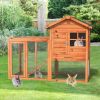 A Cozy And Comfortable 2-Story Wooden Rabbit Hutch With Running Area - Nature