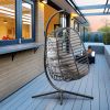 Rattan Weather Resistant Foldable Hanging Hammock Egg Chair with Stand for Patio - Grey