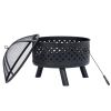 U-style Round Outdoor Steel Wood Burning Fire Pit with Spark Screen for Backyard Garden Camping Bonfire Patio,Black AL - MX199360AAA