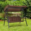 Outdoor 3-Seat Porch Swing with Adjust Canopy and Cushions - coffee