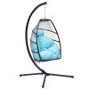 Outdoor Patio C Type Bracket Wicker Folding Hanging Chair With Cushion And Pillow - Blue - Hanging Chair