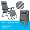 Outdoor Recliner Adjustable Folding Patio Lounge Chair w/Pillows and Cup Holder Trays For Beach Lawn Backyard Pool  RT - Black