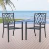 Outdoor Black Stackable Dining Chairs Set Iron Patio Chairs Set of 2 with Armrest Seating Chairs for Garden, Backyard - Classic Black