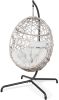 Patio Wicker Swing Egg Chair Basket Rattan Teardrop Hanging Lounge Chair with Stand and Cushions - Beige