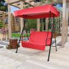 2-Seat Outdoor Patio Porch Swing Chair, Porch Lawn Swing With Removable Cushion And Convertible Canopy, Brown Red - Black Red