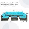 7 Pieces Rattan Sectional Sofa Set with Cushion for Patio Garden - Turquoise