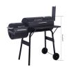 Charcoal Grill Barbecue Grill with Offset Smoker/Wheels/Temperature Gauge for Patio Picnic Outdoor Camping Cooking RT - black