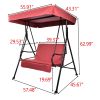 2-Seat Outdoor Patio Porch Swing Chair, Porch Lawn Swing With Removable Cushion And Convertible Canopy, Brown Red - Black Red