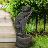 23.5inches Outdoor Water Fountain with LED Light - Modern Curved Indoor-Outdoor Waterfall Fountain  - 23.5inches