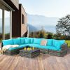 7 Pieces Rattan Sectional Sofa Set with Cushion for Patio Garden - Turquoise