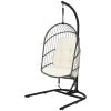 Hanging Wicker Egg Chair with Stand and Cushion - beige