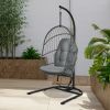 Hanging Wicker Egg Chair with Stand and Cushion - Gray