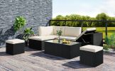 Large Outdoor Wicker Sofa Set, PE Rattan, Movable Cushion, Sectional Lounger Sofa, For Backyard, Porch, Pool, Beige - Beige