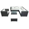 Patio Furniture Sets, 8-Piece Patio Wicker Corner Sofa with Cushions, Ottoman and Coffee Table - Gray