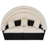 Backyard Outdoor Rattan Round Daybed Retractable Canopy Sunbed Sectional Sofa Sets - beige - Wicker