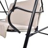 2-Seat Outdoor Patio Porch Swing Chair, Porch Lawn Swing With Removable Cushion And Convertible Canopy - Beige