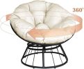 Papasan Chair, 360-degree Swivel Outdoor Papasan Chair with Beige Cushion and Durable Frame, Comfy Circle Lounge Moon Chair - Beige