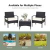 Lawn Backyard Patio Wicker Rattan Furniture 3 Pieces Set With Cushion - Black - Polyester, Sponge, steel, wicker