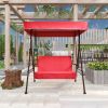 2-Seat Outdoor Patio Porch Swing Chair, Porch Lawn Swing With Removable Cushion And Convertible Canopy - Red