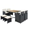 Backyard Garden PE Wicker For 8 People Dining Table Set - Black - Rattan