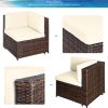 Backyard Patio Garden PE Rattan Sectional  Corner Sofa Furniture Set 7 Pieces - Beige - Rattan