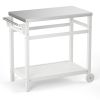 Outdoor Prep Cart Dining Table for Pizza Oven, Patio Grilling Backyard BBQ Grill Cart - White