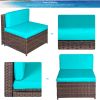 Backyard Patio Garden PE Rattan Sectional  Corner Sofa Furniture Set 7 Pieces - Blue - Rattan