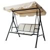 Upland 3-Seater Outdoor Adjustable Canopy Porch Swing Chair for Patio, Garden, Poolside, Balcony w/Armrests, Textilene Fabric, Steel Frame - Beige