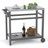 Outdoor Prep Cart Dining Table for Pizza Oven, Patio Grilling Backyard BBQ Grill Cart - Gray