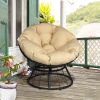 Papasan Chair, 360-degree Swivel Outdoor Papasan Chair with Beige Cushion and Durable Frame, Comfy Circle Lounge Moon Chair - Khaki