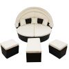 Backyard Outdoor Rattan Round Daybed Retractable Canopy Sunbed Sectional Sofa Sets - beige - Wicker