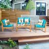 4 Pieces Patio Acacia Wood Thick Cushion Loveseat Sofa Set - Turquoise