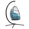 Outdoor Patio C Type Bracket Wicker Folding Hanging Chair With Cushion And Pillow - Blue - Hanging Chair