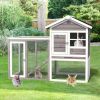 A Cozy And Comfortable 2-Story Wooden Rabbit Hutch With Running Area - Gray