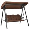 Outdoor 3-Seat Porch Swing with Adjust Canopy and Cushions - coffee