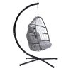 Outdoor Patio C Type Bracket Wicker Folding Hanging Chair With Cushion And Pillow - Gray - Hanging Chair