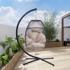 Outdoor Patio C Type Bracket Wicker Folding Hanging Chair With Cushion And Pillow - Beige - Hanging Chair