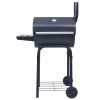 Charcoal BBQ Grill Smoker with Bottom Shelf Black - Black