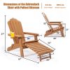 Patio Deck Garden Backyard Furniture Folding Adirondack Chair With Pullout Ottoman With Cup Holder - Brown - Folding Adirondack Chair