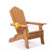 Patio Deck Garden Backyard Furniture Folding Adirondack Chair With Pullout Ottoman With Cup Holder - Brown - Folding Adirondack Chair