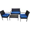 4 Pieces Outdoor Patio Furniture Sets Rattan Chair Wicker Set, Outdoor Indoor Use Backyard Porch Garden Poolside Balcony Furniture Sets - Dark Blue