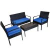 4 Pieces Outdoor Patio Furniture Sets Rattan Chair Wicker Set, Outdoor Indoor Use Backyard Porch Garden Poolside Balcony Furniture Sets - Dark Blue