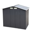 4.2' x 7' Outdoor Storage Shed, Backyard Tool House with Sliding Doors, Base, Vents, Metal Lawn Equipment - Deep Gray