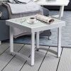 Modern Square Side Tables for Living Room;  White Rustic Aluminum Outdoor End Table;  Patio Tempered Glass Accent Coffee Table - White