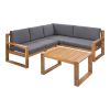 3-Piece Patio Sectional Set Acacia Wood and Grey Cushions Ideal for Outdoors and Indoors - Gray