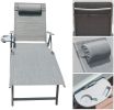 Aluminum Outdoor Folding Reclining Adjustable Patio Chaise Lounge Chair with Pillow for Poolside Backyard and Beach Set of 2 - Grey